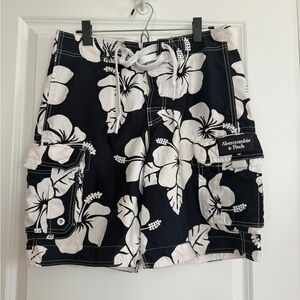 Abercrombie & Fitch Black and White Floral swim trunks